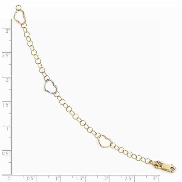 14k Two Tone Gold Open Heart Link Station Anklet, 9-10 Inch - Picture 3 of 5